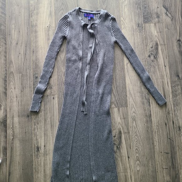 Midi Ribbed Tie-Neck Cardigan - Picture 3 of 7